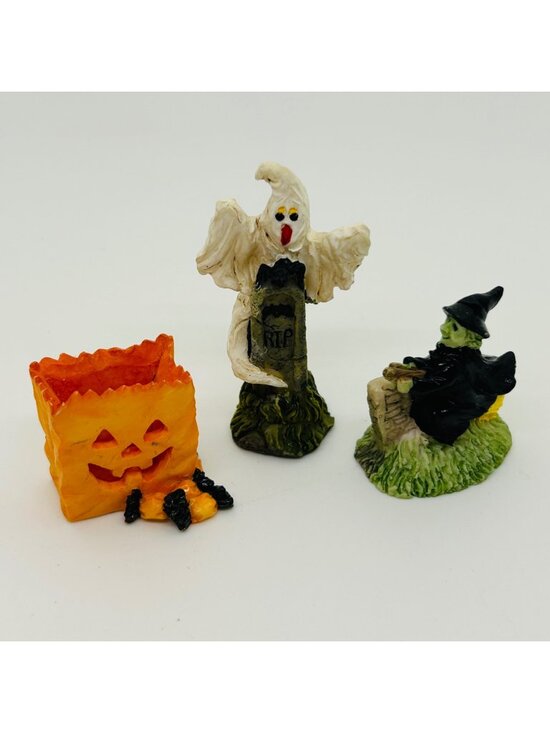 Estate Other - Vintage Miniature Halloween Figurines Ghost Witch Pumpkin Resin Village Decor